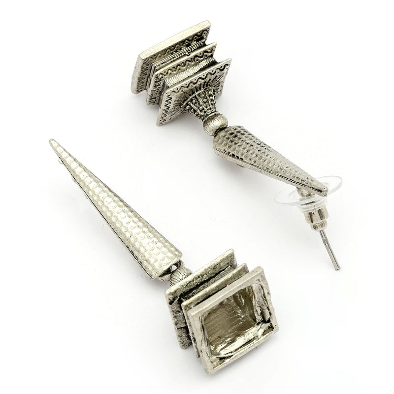 Oxidised Silver Toned Designer Statement Drop Earrings