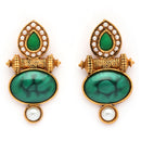 Traditional Gold Plated Oval Shaped Green Stone And Pearl Studded Earrings