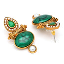 Traditional Gold Plated Oval Shaped Green Stone And Pearl Studded Earrings