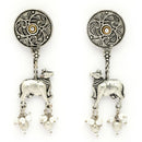 Oxidised Silver Toned Nandi Maharaj Pearl Studded Drop Earrings