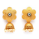 Traditional Gold Plated Floral White Pearl Studded Jhumki Earrings