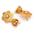 Traditional Gold Plated Floral White Pearl Studded Jhumki Earrings