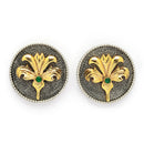 Oxidised Gold Plated Dual Toned Coin Shaped Floral Stud Earrings