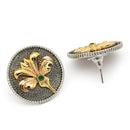 Oxidised Gold Plated Dual Toned Coin Shaped Floral Stud Earrings