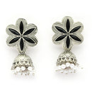 Oxidised Silver Toned Floral Shaped Pearl Beaded Jhumki