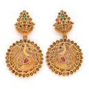 Gold Plated Peacock Shaped Cubic Zirconia Stone Studded Drop Earrings