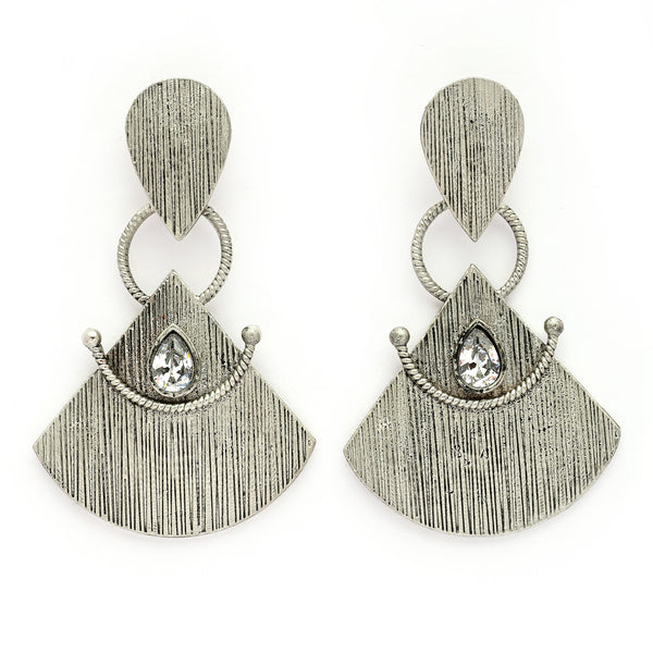 Oxidised Fusion CZ Studded Tribal Style Dangler Earrings