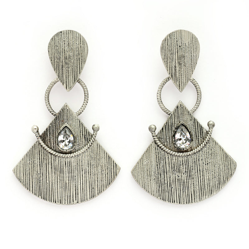 Oxidised Fusion CZ Studded Tribal Style Dangler Earrings