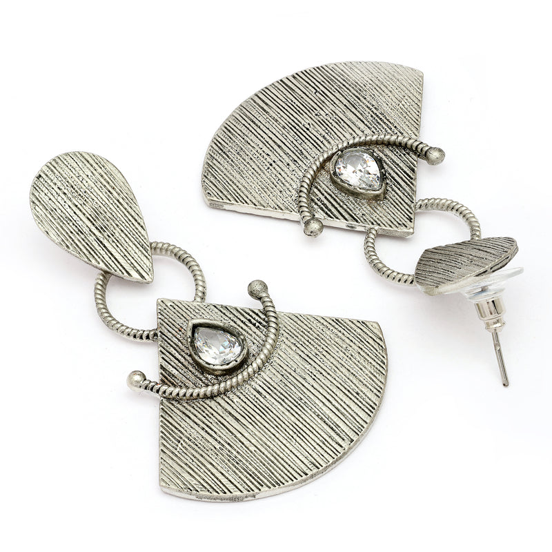 Oxidised Fusion CZ Studded Tribal Style Dangler Earrings