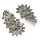 Oxidised Silver Toned Multi-Layer Leaf Design Dangler Earrings