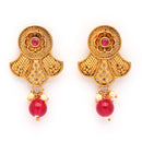 Traditional Gold Plated Floral Shaped  Red Pearl Beaded Earrings