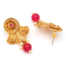 Traditional Gold Plated Floral Shaped  Red Pearl Beaded Earrings