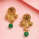 Traditional Gold Plated Floral Shaped Green Pearl Beaded Earrings