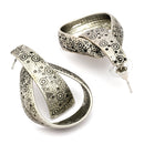 Oxidised Silver Toned Unique Engraved Design Tribal Style Drop Earrings