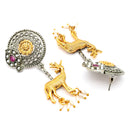 Oxidised Gold Plated Dual Toned Deer Shaped Pearl Beaded Drop Earrings