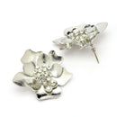 Rhodium Plated Silver Toned Floral Shaped Cubic Zirconia Studded Earrings