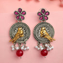 Oxidised Gold Plated Bird Shaped Pink CZ Studded Pearl Beaded Earrings