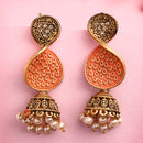 Traditional Gold Plated Pearl Studded Twist Drop Shaped Statement Jhumka Earrings