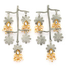 Oxidised Dual Toned Floral Shaped Pearl Beaded Dangler Earrings