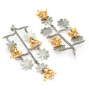 Oxidised Dual Toned Floral Shaped Pearl Beaded Dangler Earrings