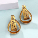 Gold Plated Unique Engraved Design Tribal Style Drop Earrings