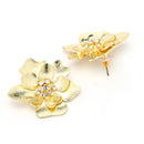 Gold Plated Floral Shaped White Cubic Zirconia Studded Earrings