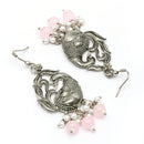 Oxidised Silver Toned Peacock Style Pink Pearl Studded Earrings