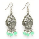 Oxidised Silver Toned Peacock Style Sea Green Pearl Studded Earrings