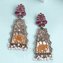 Oxidised Silver Plated Dual Toned Elephant Shaped Pearl Beaded Dangler Earrings
