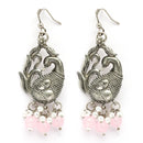 Oxidised Silver Toned Peacock Style Pink Pearl Studded Earrings