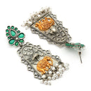 Oxidised Silver Plated Elephant Shaped Pearl Beaded Dangler Earrings