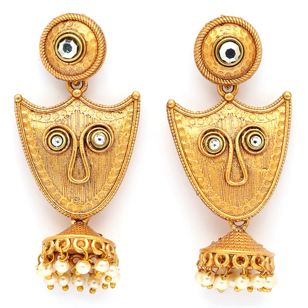 Gold Plated Pearl Beaded Tribal Boho Style Earrings