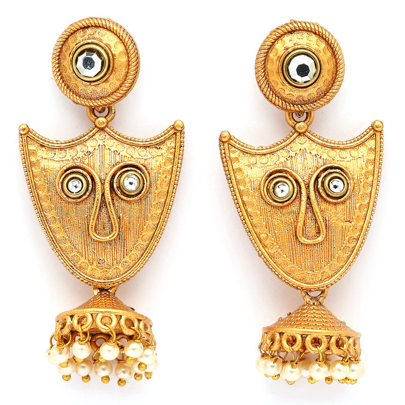 Gold Plated Pearl Beaded Tribal Boho Style Earrings