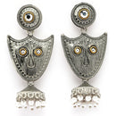 Oxidised Silver Toned Pearl Beaded Tribal Boho Style Earrings