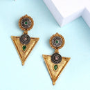 Oxidised Gold Plated Triangle Shaped Green CZ Studded Earrings