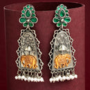 Oxidised Silver Plated Elephant Shaped Pearl Beaded Dangler Earrings