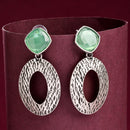 Oxidized SIilver Toned Oval Shaped Green Cubic Zirconia Studded Earrings
