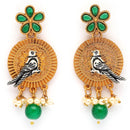 Gold Plated Bird Shaped Pink CZ Studded Pearl Beaded Earrings