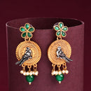 Gold Plated Bird Shaped Pink CZ Studded Pearl Beaded Earrings