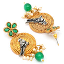 Gold Plated Bird Shaped Pink CZ Studded Pearl Beaded Earrings