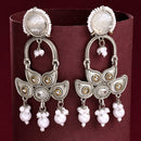 Oxidised Floral Shaped Gray CZ Studded And Pearl Beaded Dangler Earrings