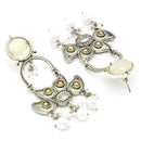 Oxidised Floral Shaped Gray CZ Studded And Pearl Beaded Dangler Earrings