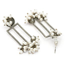 Oxidised Silver Toned White Pearl Beaded Drop Earrings