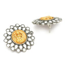 Oxidised Dual Toned Goddess Laxmi Temple Coin Mirror Studded Stud Earrings