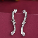 Rhodium Plated Silver Toned White American Diamond Studded Ear Climber Earrings