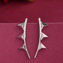 Rhodium Plated Silver Toned Triangular Shaped American Diamond Studded Ear Climber