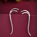 Rhodium Plated Silver Toned American Diamond Studded Ear Climber Earrings