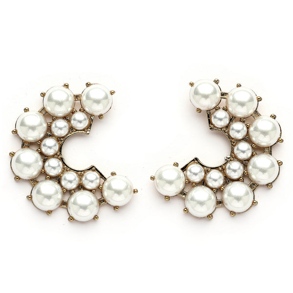 Gold Plated Pearl Studded Semi Circle Shaped Stud Earrings