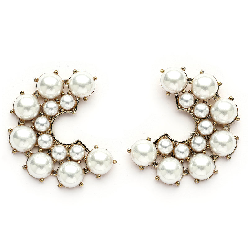 Gold Plated Pearl Studded Semi Circle Shaped Stud Earrings