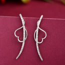 Rhodium Plated Silver Toned Heart Shaped American Diamond Studded Ear Climber Earrings